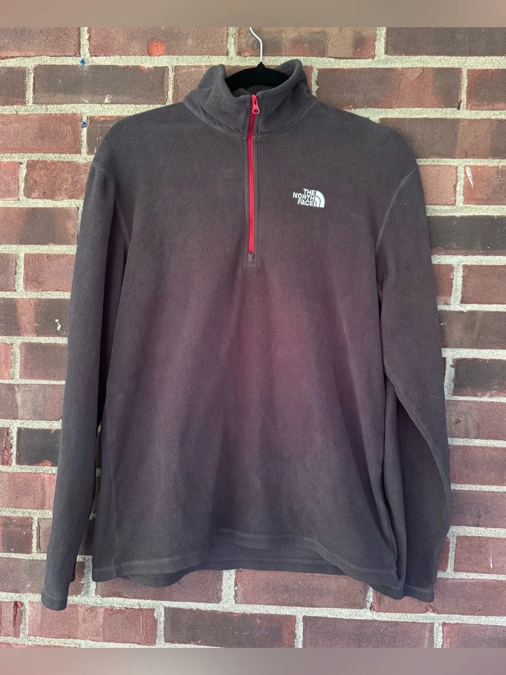 The North Face Mens Small 1/4 Zip Fleece Pullover Black Red Logo Jacket